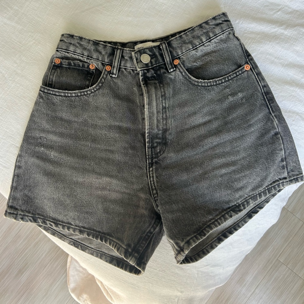 Zara Washed Black Denim Shorts